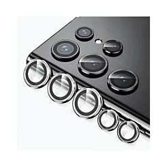 Grab the wholesale deals on the metal ring with HD tempered glass for Galaxy S22 Ultra in white.