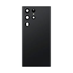 Stock up on the back glass with camera lens and adhesive for Galaxy S23 Ultra in phantom black. No logo.