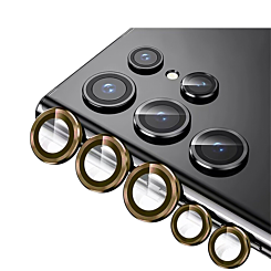 Buy the metal ring with HD tempered glass for Galaxy S23 Ultra in gold.