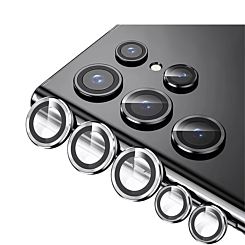 Purchase the metal ring with HD tempered glass for Galaxy S23 Ultra in white.