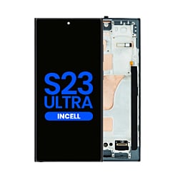 Grab wholesale deals on the LCD assembly with frame for Galaxy S23 Ultra S918 in phantom black. Aftermarket Incell, does not support fingerprint.
