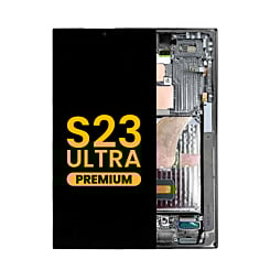 Purchase the OLED assembly with frame for Galaxy S23 Ultra S918 in phantom black. Premium quality.