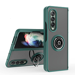 Galaxy Z Fold 4 Hard PC Rear / Soft TPU Colorful Border Case with I - ring Holder - GREEN (Only Ground Shipping)