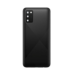 Order the black back glass with camera lens and adhesive for Galaxy A02S A025U 2020, no logo.