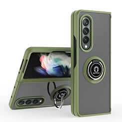 Galaxy Z Fold 4 Hard PC Rear / Soft TPU Colorful Border Case with I - ring Holder - DARK GREEN (Only Ground Shipping)