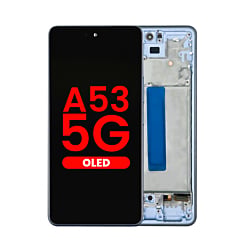 Purchase the OLED Assembly with Frame for Galaxy A53 5G, model A536 from 2022, 6.46 inches, in Awesome Blue – Aftermarket OLED.