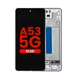 Stock up on the OLED Assembly with Frame for Galaxy A53 5G, model A536 from 2022, 6.46 inches, in Awesome White – Aftermarket OLED.