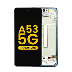 Stock up on the OLED Assembly with Frame for Galaxy A53 5G, model A536 from 2022, in Awesome Blue – Premium.