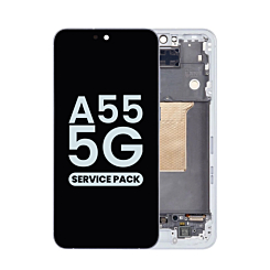 Stock up on the OLED assembly with frame for the Galaxy A55 5G 2024 in Awesome Ice Blue, service pack.