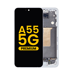 Shop the OLED assembly with frame for the Galaxy A55 5G 2024 in Awesome Ice Blue, premium version.