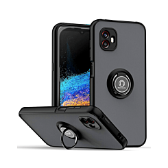 Galaxy X Cover 6 Pro Hard PC Rear / Soft TPU Colorful Border Case with I-ring Holder - BLACK (Only Ground Shipping)