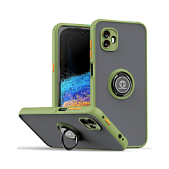 Galaxy X Cover 6 Pro Hard PC Rear / Soft TPU Colorful Border Case with I-ring Holder - GREEN (Only Ground Shipping)