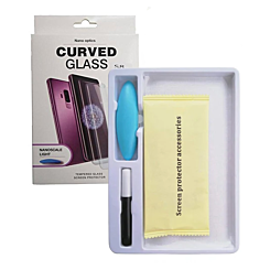Buy the Full Glue Tempered Glass with Nano Liquid, Install Kit, and UV Light for Galaxy Note 10 Plus — case-friendly, 3D curved, single piece.