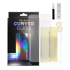 Order the Full Glue Tempered Glass for Galaxy S20 Ultra with Nano Liquid, Install Kit, and UV Light, Case Friendly, 3D Curve, 1 Piece.