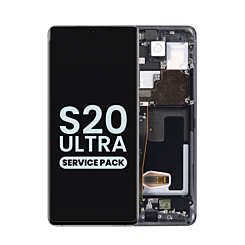 Stock up on the OLED Assembly with Frame for Galaxy S20 Ultra G988 in Cosmic Black, Service Pack.