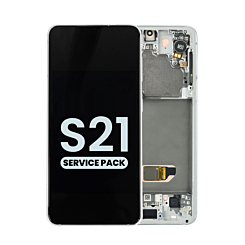 Stock up on the OLED Assembly with Frame for Galaxy S21 G991 in Phantom White, Service Pack.