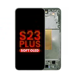 Buy the OLED assembly with frame for Galaxy S23 Plus S916 in green. Aftermarket OLED.