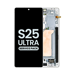 Buy the OLED Assembly with Frame for Galaxy S25 Ultra, model S938, in titanium whitesilver, service pack.