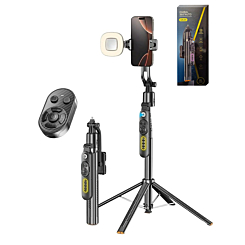 AI Face Tracking 360° Rotating Selfie Stick Tripod - BLACK (Only Ground Shipping)