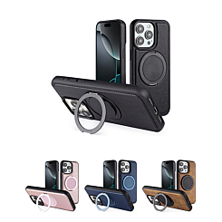 Slim Leather Case with Wireless Charging Kickstand for iPhone 15 Pro Max (Only Ground Shipping)