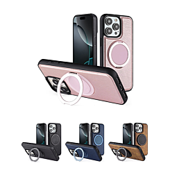 Slim Leather Case with Wireless Charging Kickstand for iPhone 15 Pro (Only Ground Shipping)