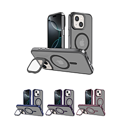 Slim Transparent Camera Stand Case with Wireless Charging for iPhone 14 Plus / 15 Plus