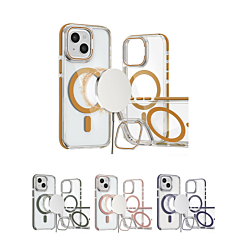 Thin Magnetic Clear Case with Camera Stand Kickstand for iPhone 14 Plus / 15 Plus