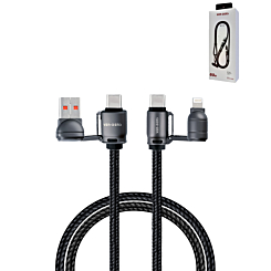 Ven-Dens USB A+C to C+L Fast Charging Data Cable with Lanyard (BLACK) (60W) (6ft) (Only Ground Shipping)