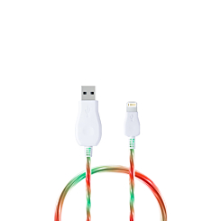 Visible USB A-L Non-MFI Glowing LED Fast Charging Cable (GREEN & RED) (3ft) (10W) (Only Ground Shipping)