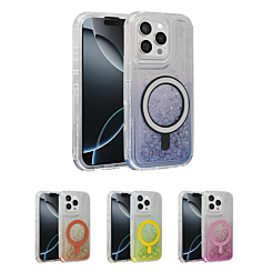 Wireless Charging Protective Glitter Liquid Bumper Case for iPhone 15 Pro Max