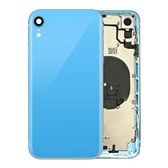 Shop the Back Housing Frame with Small Components Pre-Installed for iPhone XR in blue, without logo.