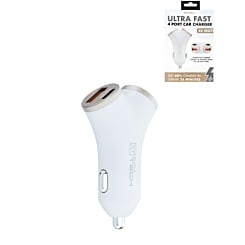 4 Port Y-Split Car Charger 2 Type-A - 2 Type-C - WHITE (45W) (Only Ground Shipping)