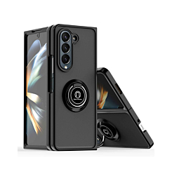 Galaxy Z Fold 5 Hard PC Rear / Soft TPU Colorful Border Case with I - ring Holder - BLACK (Only Ground Shipping)
