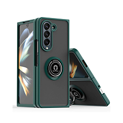 Galaxy Z Fold 5 Hard PC Rear / Soft TPU Colorful Border Case with I - ring Holder - DARK GREEN (Only Ground Shipping)