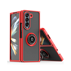 Galaxy Z Fold 5 Hard PC Rear / Soft TPU Colorful Border Case with I - ring Holder - RED d (Only Ground Shipping)