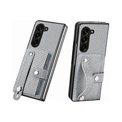 Carbon Fiber Texture Card Slot Wrist Strap Holder Case - WHITE for Galaxy Z Fold 6 (Only Ground Shipping)