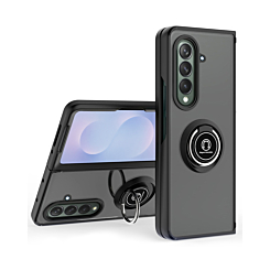 Galaxy Z Fold 7 Hard PC Rear / Soft TPU Colorful Border Case with I - ring Holder - BLACK (Only Ground Shipping)