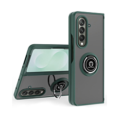 Galaxy Z Fold 7 Hard PC Rear / Soft TPU Colorful Border Case with I - ring Holder - DARK GREEN (Only Ground Shipping)