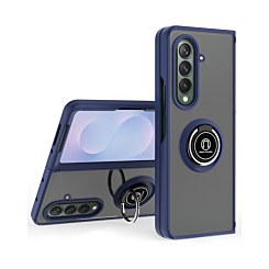 Galaxy Z Fold 7 Hard PC Rear / Soft TPU Colorful Border Case with I - ring Holder - NAVY BLUE (Only Ground Shipping)