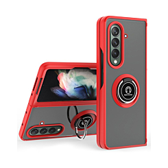 Galaxy Z Fold 7 Hard PC Rear / Soft TPU Colorful Border Case with I - ring Holder - RED (Only Ground Shipping)