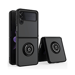 Galaxy Z Flip 4 Hard PC Rear / Soft TPU Colorful Border Case with I - ring Holder - BLACK (Only Ground Shipping)