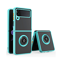 Galaxy Z Flip 4 Hard PC Rear / Soft TPU Colorful Border Case with I - ring Holder - BLUE (Only Ground Shipping)