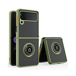 Galaxy Z Flip 4 Hard PC Rear / Soft TPU Colorful Border Case with I - ring Holder - DARK GREEN (Only Ground Shipping)