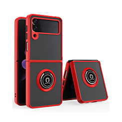 Galaxy Z Flip 4 Hard PC Rear / Soft TPU Colorful Border Case with I - ring Holder - RED (Only Ground Shipping)