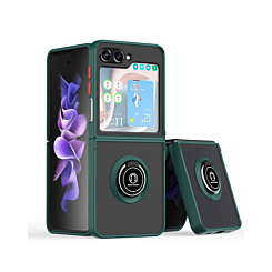 Galaxy Z Flip 5 Hard PC Rear / Soft TPU Colorful Border Case with I - ring Holder - DARK GREEN (Only Ground Shipping)