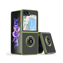 Galaxy Z Flip 5 Hard PC Rear / Soft TPU Colorful Border Case with I - ring Holder - NAVY GREEN (Only Ground Shipping)