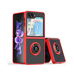 Galaxy Z Flip 5 Hard PC Rear / Soft TPU Colorful Border Case with I - ring Holder - RED d (Only Ground Shipping)