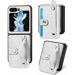 Galaxy Z Flip 5 Wallet Case with Credit Card Holder Slot & Wristband - WHITE (Only Ground Shipping)