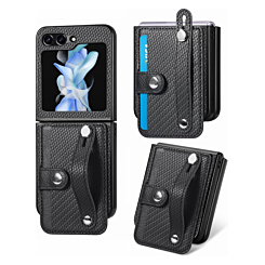 Wallet Case with Credit Card Holder Slot & Wristband - BLACK for Galaxy Z Flip 6 / Z Flip 7 FE (Only Ground Shipping)