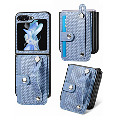 Wallet Case with Credit Card Holder Slot & Wristband - BLUE for Galaxy Z Flip 6 / Z Flip 7 FE (Only Ground Shipping)